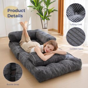 MAXYOYO Folding Sofa Bed, L-Shaped Convertible Sofa Bed with Armrest Foldable Sleeper Sofa with Pillow, Portable Fold Out Chair Bed Comfy Floor Lounge for Living Room Bedroom, Dark Grey - Image 5
