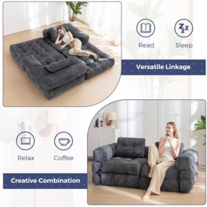 MAXYOYO Folding Sofa Bed, L-Shaped Convertible Sofa Bed with Armrest Foldable Sleeper Sofa with Pillow, Portable Fold Out Chair Bed Comfy Floor Lounge for Living Room Bedroom, Dark Grey - Image 7
