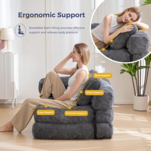MAXYOYO Folding Sofa Bed, L-Shaped Convertible Sofa Bed with Armrest Foldable Sleeper Sofa with Pillow, Portable Fold Out Chair Bed Comfy Floor Lounge for Living Room Bedroom, Dark Grey - Image 8