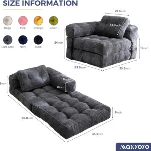 MAXYOYO Folding Sofa Bed, L-Shaped Convertible Sofa Bed with Armrest Foldable Sleeper Sofa with Pillow, Portable Fold Out Chair Bed Comfy Floor Lounge for Living Room Bedroom, Dark Grey - Image 9