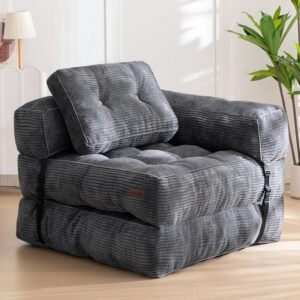 MAXYOYO Folding Sofa Bed, L-Shaped Convertible Sofa Bed with Armrest Foldable Sleeper Sofa with Pillow, Portable Fold Out Chair Bed Comfy Floor Lounge for Living Room Bedroom, Dark Grey - Image 10