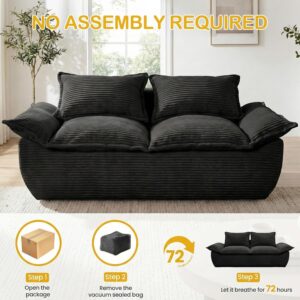 59" Boneless Loveseat Sofa, 2-Seater Black Boneless Sofa with Removable Cushions & 2 Pillows, Small Couch Boneless Compress Foam Sofa for Living Room, Apartments, & Office - Image 2