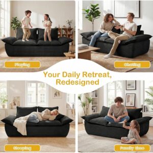 59" Boneless Loveseat Sofa, 2-Seater Black Boneless Sofa with Removable Cushions & 2 Pillows, Small Couch Boneless Compress Foam Sofa for Living Room, Apartments, & Office - Image 3