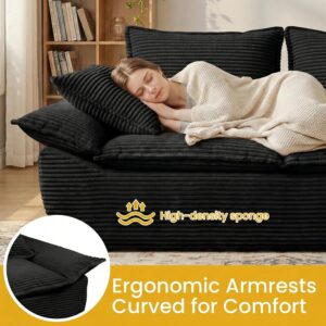 59" Boneless Loveseat Sofa, 2-Seater Black Boneless Sofa with Removable Cushions & 2 Pillows, Small Couch Boneless Compress Foam Sofa for Living Room, Apartments, & Office - Image 6
