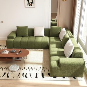 Cloud Modular Sectional Sofa Couch, 108" V Shaped Chenille Fabric Memory Foam Sofa, 5-Seater Couches with 6 Pillows for Living Room,Apartment,Green - Image 3