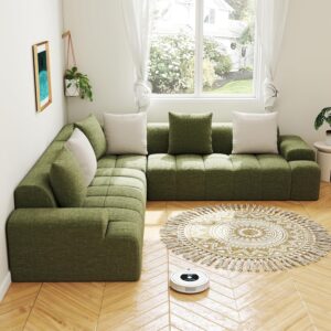 Cloud Modular Sectional Sofa Couch, 108" V Shaped Chenille Fabric Memory Foam Sofa, 5-Seater Couches with 6 Pillows for Living Room,Apartment,Green - Image 4