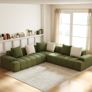 Cloud Modular Sectional Sofa Couch, 108" V Shaped Chenille Fabric Memory Foam Sofa, 5-Seater Couches with 6 Pillows for Living Room,Apartment,Green - Image 5