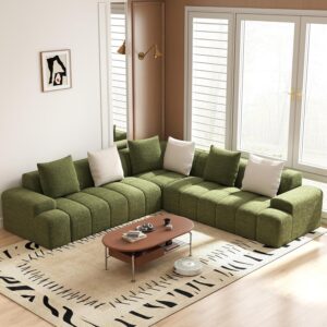 Cloud Modular Sectional Sofa Couch, 108" V Shaped Chenille Fabric Memory Foam Sofa, 5-Seater Couches with 6 Pillows for Living Room,Apartment,Green - Image 7