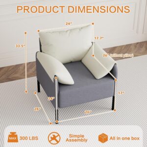 Modern Accent Chair, Chenille Fabric Armchairs Side Chair, Single Sofa Living Room Chair for Bedroom, Apartment,Small Space (Gray, 1 Chair) - Image 9