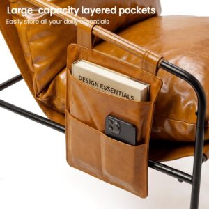 Modern Faux leather Armchair Comfy Accent Chair with Sturdy Metal Frame Wood Armrest And bag Living Room chairs Soft Cushion Lounge couch sofa Chair Oversized Reading chair for Bedroom Patio Porch - Image 5