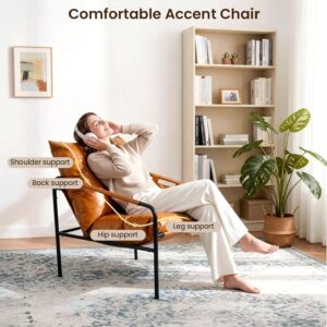 Modern Faux leather Armchair Comfy Accent Chair with Sturdy Metal Frame Wood Armrest And bag Living Room chairs Soft Cushion Lounge couch sofa Chair Oversized Reading chair for Bedroom Patio Porch - Image 6
