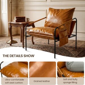 Modern Faux leather Armchair Comfy Accent Chair with Sturdy Metal Frame Wood Armrest And bag Living Room chairs Soft Cushion Lounge couch sofa Chair Oversized Reading chair for Bedroom Patio Porch - Image 7