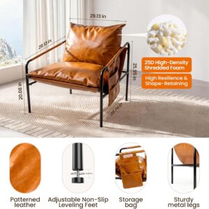 Modern Faux leather Armchair Comfy Accent Chair with Sturdy Metal Frame Wood Armrest And bag Living Room chairs Soft Cushion Lounge couch sofa Chair Oversized Reading chair for Bedroom Patio Porch - Image 9