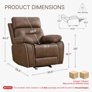 Leather Recliner Chair Manual Sofa Rocker for Adults with Overstuffed Arm for Living Room Bedroom Home Theater Seating - Image 9