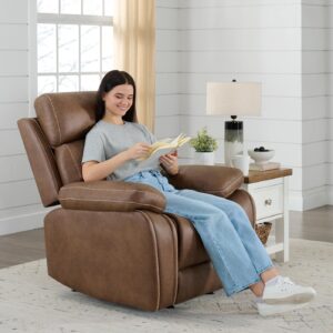Leather Recliner Chair Manual Sofa Rocker for Adults with Overstuffed Arm for Living Room Bedroom Home Theater Seating - Image 10