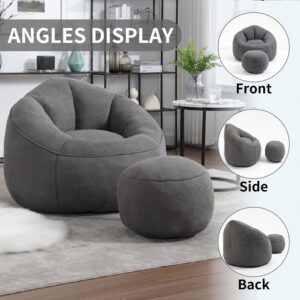Bean Bag Chairs, Gaint Bean Bag Couch with Memory Foam for Adults and Kids, Microfiber Upholstered Sofa with Ottoman, Comfy Lazy Bean Bag Reading Chair for Living Room - Image 3