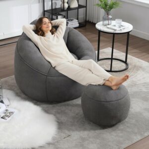 Bean Bag Chairs, Gaint Bean Bag Couch with Memory Foam for Adults and Kids, Microfiber Upholstered Sofa with Ottoman, Comfy Lazy Bean Bag Reading Chair for Living Room - Image 6