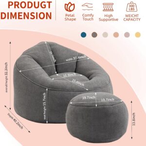 Bean Bag Chairs, Gaint Bean Bag Couch with Memory Foam for Adults and Kids, Microfiber Upholstered Sofa with Ottoman, Comfy Lazy Bean Bag Reading Chair for Living Room - Image 7