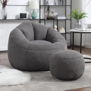 Bean Bag Chairs, Gaint Bean Bag Couch with Memory Foam for Adults and Kids, Microfiber Upholstered Sofa with Ottoman, Comfy Lazy Bean Bag Reading Chair for Living Room - Image 8
