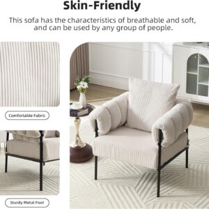 Modern Velvet Accent Chairs Set of 1, Comfy Large Living Room Sofa Chair, Upholstered Fabric Armchair with Pillow and Metal Legs for Office/Bedroom/Reading Beige - Image 3