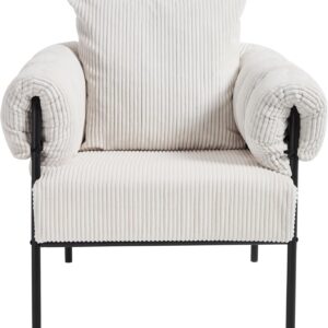 Modern Velvet Accent Chairs Set of 1, Comfy Large Living Room Sofa Chair, Upholstered Fabric Armchair with Pillow and Metal Legs for Office/Bedroom/Reading Beige - Image 8