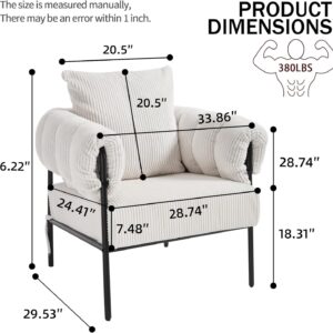 Modern Velvet Accent Chairs Set of 1, Comfy Large Living Room Sofa Chair, Upholstered Fabric Armchair with Pillow and Metal Legs for Office/Bedroom/Reading Beige - Image 9
