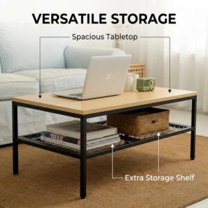 Wood Coffee Table, Rectangular Living Room Table 2-Tier with Storage Shelf, Metal Frame Stable TV Stand,35.5 Inch Amber - Image 4