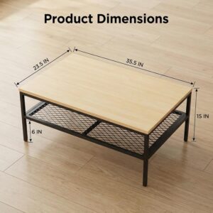 Wood Coffee Table, Rectangular Living Room Table 2-Tier with Storage Shelf, Metal Frame Stable TV Stand,35.5 Inch Amber - Image 7