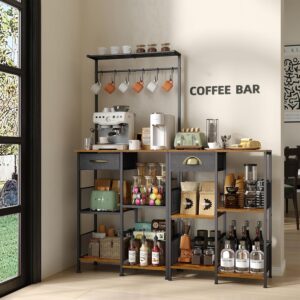 Coffee Bar Stand Station with Storage Drawer, Extended Worktop Coffee Table, Farmhouse Corner Bar Cabinet for Small Spaces, Barkers Rack & Home Bar for Entryway, Living Room - Image 2