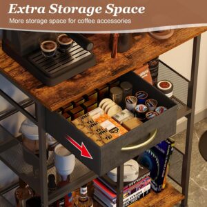 Coffee Bar Stand Station with Storage Drawer, Extended Worktop Coffee Table, Farmhouse Corner Bar Cabinet for Small Spaces, Barkers Rack & Home Bar for Entryway, Living Room - Image 3