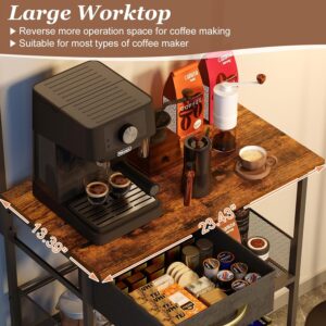 Coffee Bar Stand Station with Storage Drawer, Extended Worktop Coffee Table, Farmhouse Corner Bar Cabinet for Small Spaces, Barkers Rack & Home Bar for Entryway, Living Room - Image 4