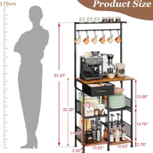 Coffee Bar Stand Station with Storage Drawer, Extended Worktop Coffee Table, Farmhouse Corner Bar Cabinet for Small Spaces, Barkers Rack & Home Bar for Entryway, Living Room - Image 5
