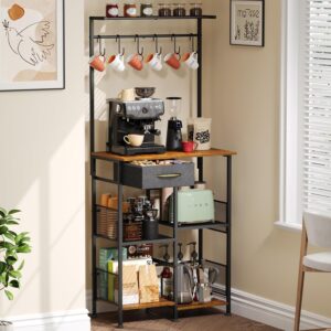 Coffee Bar Stand Station with Storage Drawer, Extended Worktop Coffee Table, Farmhouse Corner Bar Cabinet for Small Spaces, Barkers Rack & Home Bar for Entryway, Living Room - Image 6