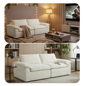 Luxury Soft Memory Foam Couch Corduroy Sectional Cloud Couches Boneless Large Seating Floor Cream Sofa for Apartment - Image 6