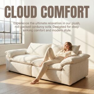 Luxury Soft Memory Foam Couch Corduroy Sectional Cloud Couches Boneless Large Seating Floor Cream Sofa for Apartment - Image 7