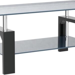 Living Room Rectangle Coffee Table, Tea Table Suitable for Waiting Room, Modern Side Coffee Table with Wooden Leg, Glass Tabletop with Lower Shelf, 39.5D x 23.5W x 17.5H in, Black - Image 7