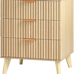 Fluted Nightstand with Charging Station, 24" Wide Bedside Table with 3 Large Drawers, Modern Wood Night Stand with Metal Handle, USB/Type-C Port, Side Table Small Dresser for Bedroom - Image 9