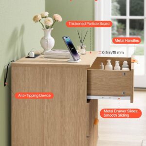 Fluted Nightstand with Charging Station, 24" Wide Bedside Table with 3 Large Drawers, Modern Wood Night Stand with Metal Handle, USB/Type-C Port, Side Table Small Dresser for Bedroom - Image 4