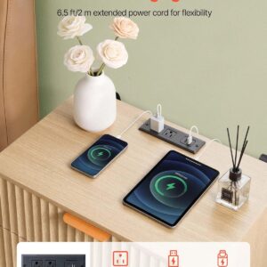 Fluted Nightstand with Charging Station, 24" Wide Bedside Table with 3 Large Drawers, Modern Wood Night Stand with Metal Handle, USB/Type-C Port, Side Table Small Dresser for Bedroom - Image 5