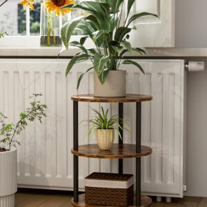 Small Round End Table - 3 Tier Design Accent Table, Narrow Side or Bedside Stand, Industrial Vintage Nightstand for Bedroom, Living Room, or Small Spaces, Rustic Brown - Image 2