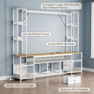 Large Entertainment Center TV Stand Storage Shelves LED Console White Bookshelves Living Room Bedroom Dresser - Image 3
