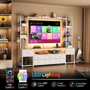 Large Entertainment Center TV Stand Storage Shelves LED Console White Bookshelves Living Room Bedroom Dresser - Image 4
