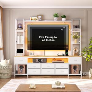 Large Entertainment Center TV Stand Storage Shelves LED Console White Bookshelves Living Room Bedroom Dresser - Image 5