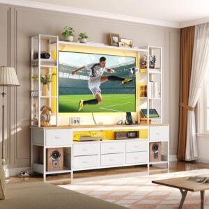 Large Entertainment Center TV Stand Storage Shelves LED Console White Bookshelves Living Room Bedroom Dresser - Image 6