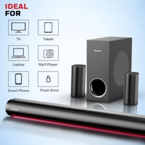 Honeywell Trueno U7000 Dolby Audio Soundbar 500w, 5.1Ch Surround Sound Home Theatre, Deep Bass Subwoofer, 2 Satellite Speakers, 6 EQ Modes, BT v5.3, AUX, USB, Optical Input, & HDMI/ARC - Image 6