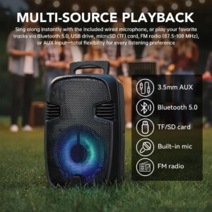 Karaoke Machine, Portable Karaoke Bluetooth 8" Speaker Microphone Set, TWS, FM Radio, USB TF Playback, Mic Input, Rechargeable Battery, Party, Home Theater, Outdoor Events, Stage Performances, KTV - Image 5