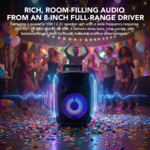 Karaoke Machine, Portable Karaoke Bluetooth 8" Speaker Microphone Set, TWS, FM Radio, USB TF Playback, Mic Input, Rechargeable Battery, Party, Home Theater, Outdoor Events, Stage Performances, KTV - Image 6
