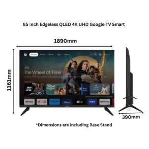 VIDEOCON 85 inch Edgeless QLED 4K UHD Official Google TV with "Hey Google" Voice Remote, A+ Grade Panel, Bluetooth, Dolby Audio, Chromecast Buit-in Latest Model E85QLGT1100 Black - Image 3