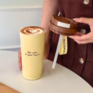 Luxury Thermal Coffee Cups Ceramic Tumbler Portable Water Bottle With Straw Stainless Steel Tea Thermos Bottle Women Men Gift - Image 4