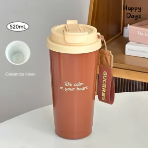 Luxury Thermal Coffee Cups Ceramic Tumbler Portable Water Bottle With Straw Stainless Steel Tea Thermos Bottle Women Men Gift - Image 8